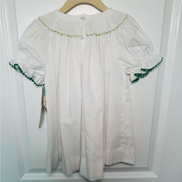 NWT Vive La Fete White Shamrock Smocked Dress Size 24M - Picture 5 of 6